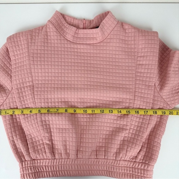 Simplee Women’s Pink Quilted Long Sleeve Crop Top Mock Neck‎ Pullover Size L - Picture 5 of 8